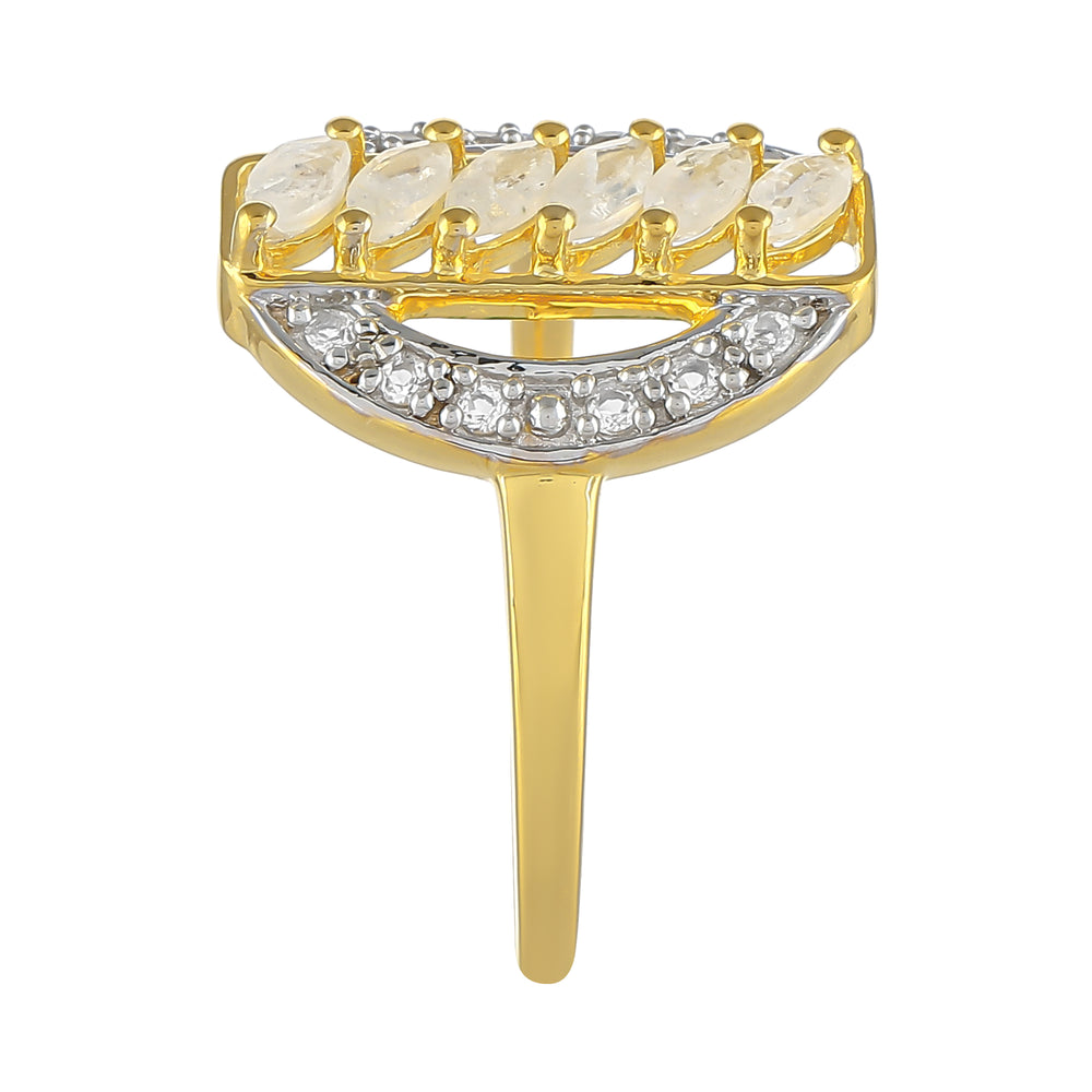 Inel din Argint 925 Placat cu Aur ( 2.43 grame ) cu Piatra Lunii Curcubeu și Topaz Alb 0.57 Carate