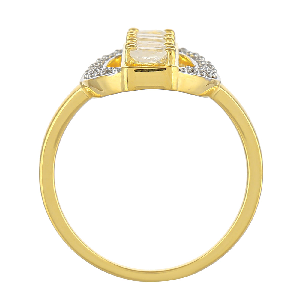 Inel din Argint 925 Placat cu Aur ( 2.43 grame ) cu Piatra Lunii Curcubeu și Topaz Alb 0.57 Carate