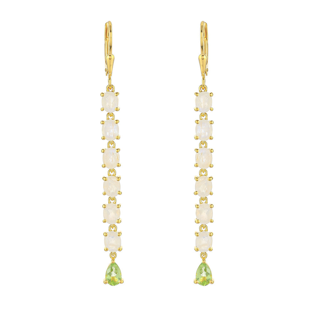 Cercei din Argint 925 Placat cu Aur ( 3.74 grame ) cu Piatra Lunii Curcubeu și Peridot 5.01 Carate