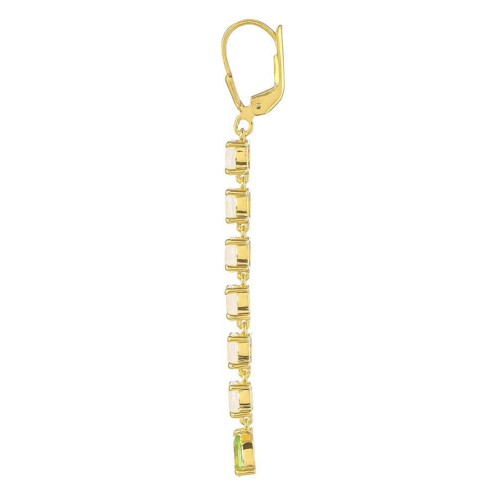 Cercei din Argint 925 Placat cu Aur ( 3.74 grame ) cu Piatra Lunii Curcubeu și Peridot 5.01 Carate