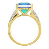 Inel din Argint 925 Placat cu Aur ( 3.64 grame ) cu Cuarț Păun și Topaz Alb 6.78 Carate