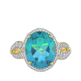 Inel din Argint 925 Placat cu Aur ( 2.89 grame ) cu Cuarț Păun și Topaz Alb 5.22 Carate