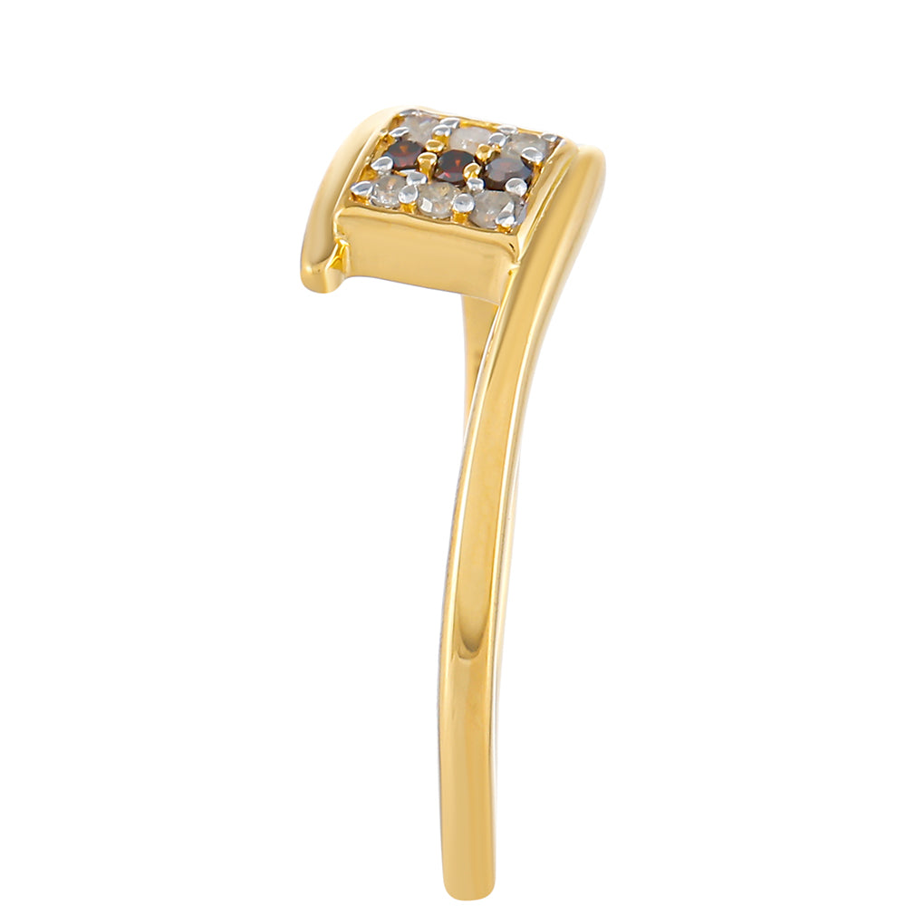 Inel din Argint 925 Placat cu Aur ( 1.9 grame ) cu Diamant Roșu și Diamant Alb 0.09 Carate