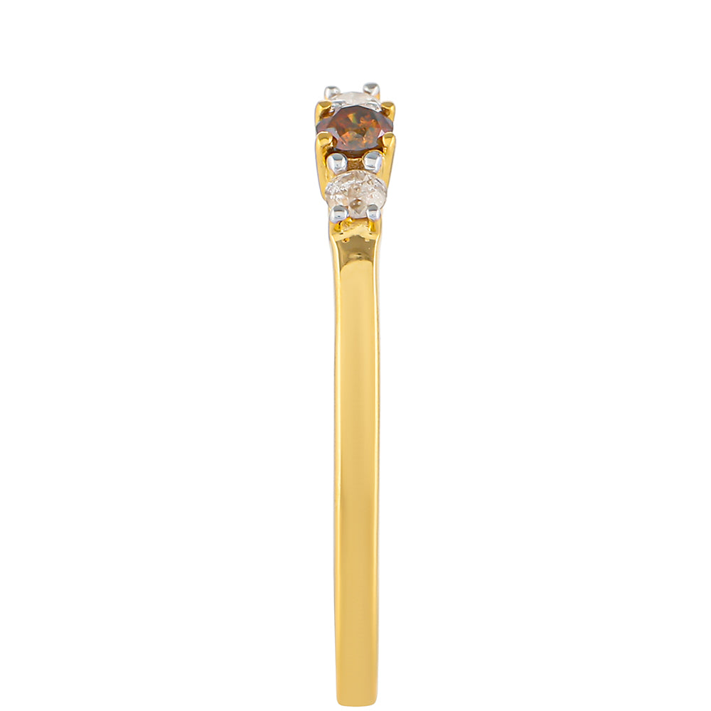 Inel din Argint 925 Placat cu Aur ( 1.25 grame ) cu Diamant Roșu și Diamant Alb 0.14 Carate