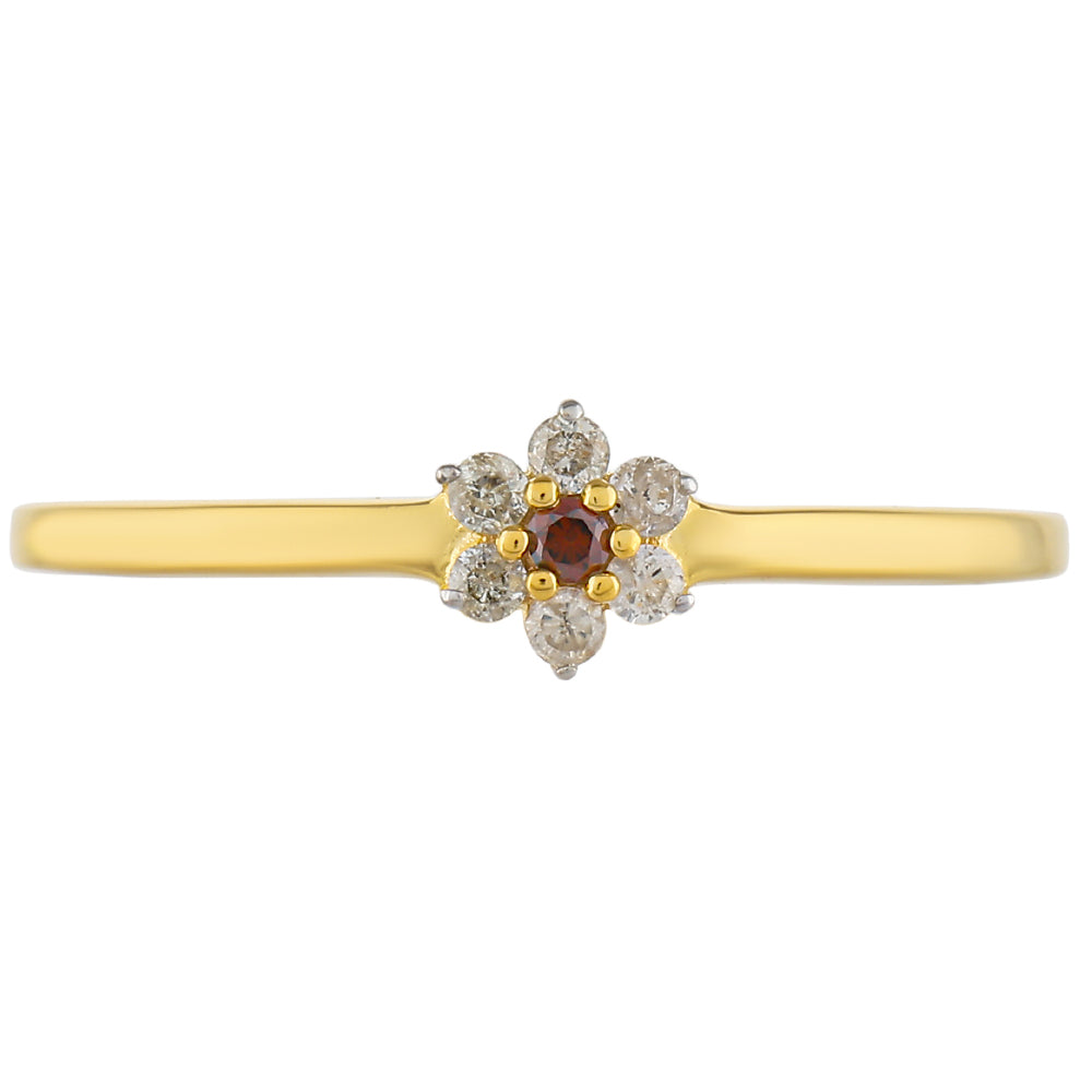 Inel din Argint 925 Placat cu Aur ( 1.53 grame ) cu Diamant Roșu și Diamant Alb 0.11 Carate