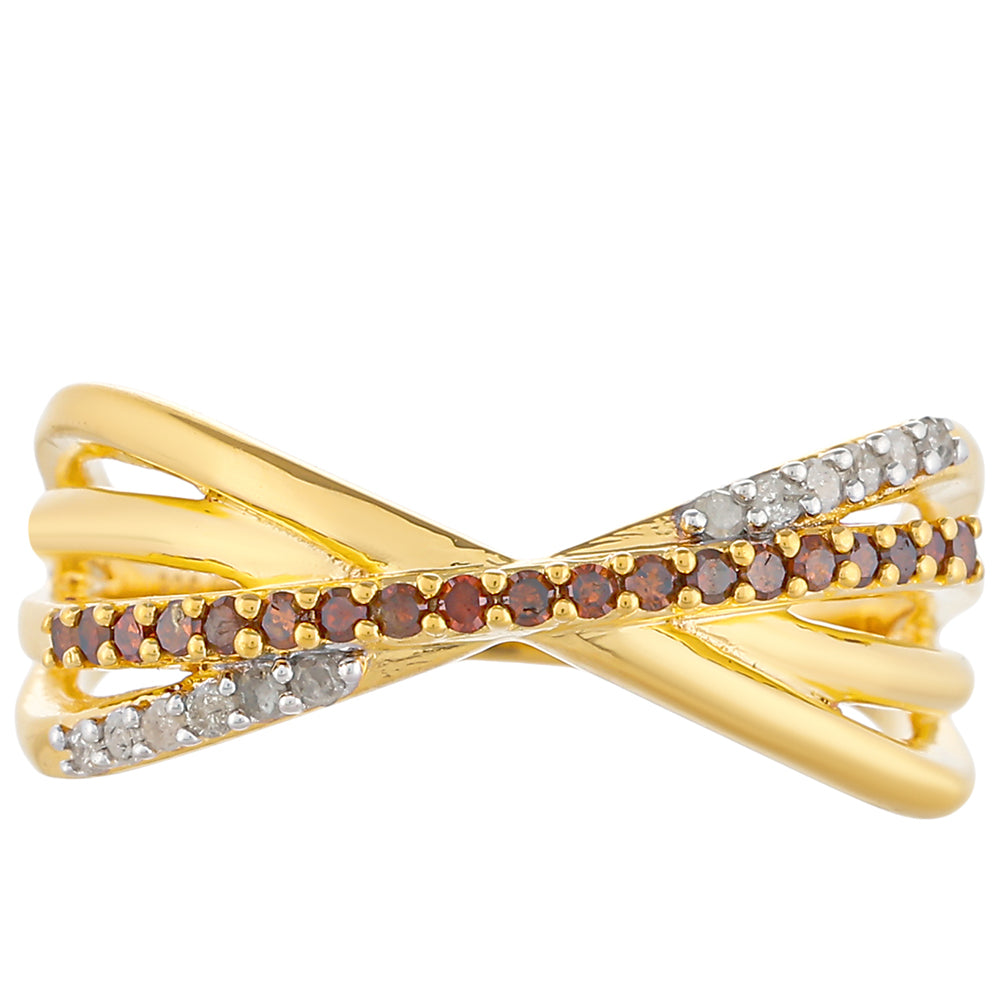 Inel din Argint 925 Placat cu Aur ( 3.11 grame ) cu Diamant Roșu și Diamant Alb 0.23 Carate