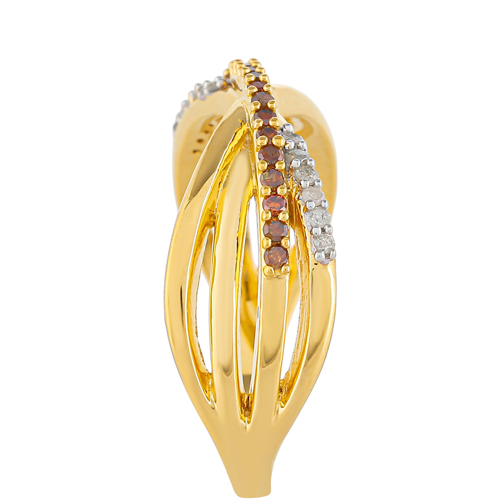 Inel din Argint 925 Placat cu Aur ( 3.11 grame ) cu Diamant Roșu și Diamant Alb 0.23 Carate