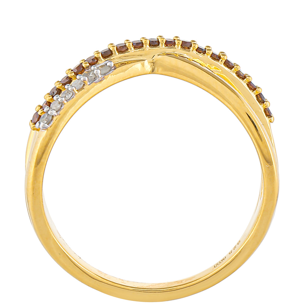 Inel din Argint 925 Placat cu Aur ( 3.11 grame ) cu Diamant Roșu și Diamant Alb 0.23 Carate