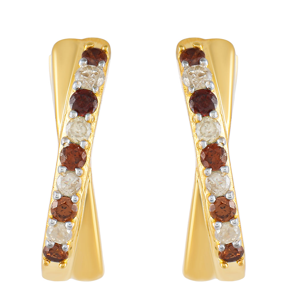 Cercei din Argint 925 Placat cu Aur ( 2.6 grame ) cu Diamant Roșu și Diamant Alb 0.28 Carate