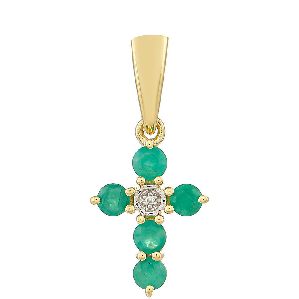 Cruce Pandantiv din Aur de 9K ( 0.86 grame ) cu Smarald Brazilian și Zircon Natural 0.31 Carate