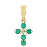 Cruce Pandantiv din Aur de 9K ( 0.86 grame ) cu Smarald Brazilian și Zircon Natural 0.31 Carate