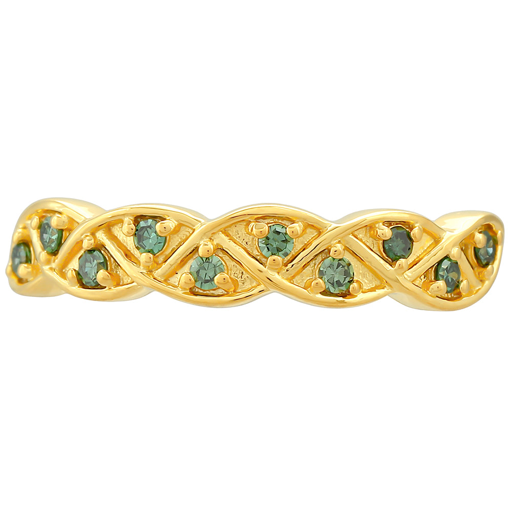 Inel din Argint 925 Placat cu Aur ( 1.96 grame ) cu Diamant Verde 0.16 Carate