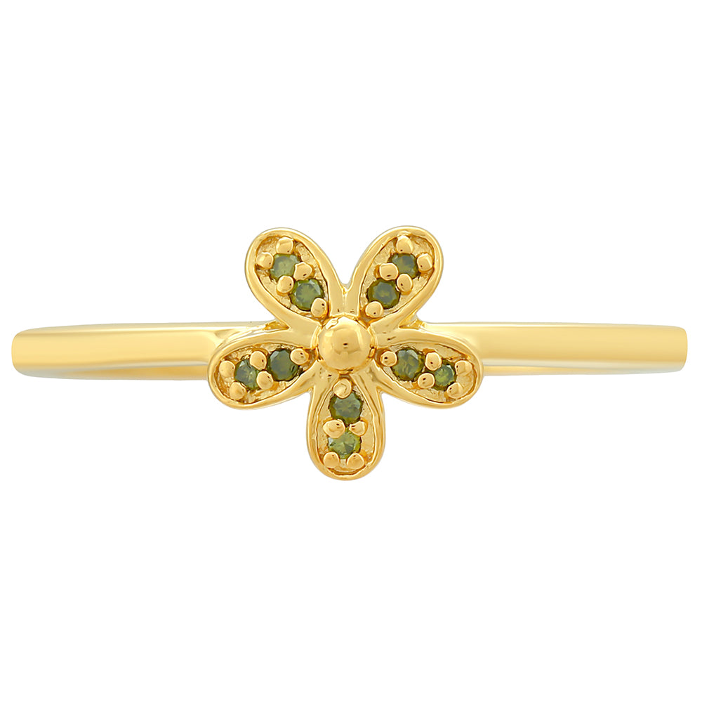 Inel din Argint 925 Placat cu Aur ( 1.84 grame ) cu Diamant Verde 0.05 Carate