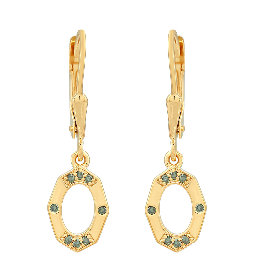 Cercei din Argint 925 Placat cu Aur ( 1.91 grame ) cu Diamant Verde 0.09 Carate