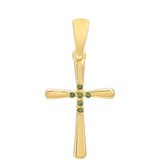 Cruce Pandantiv din Argint 925 Placat cu Aur ( 1.54 grame ) cu Diamant Verde 0.06 Carate