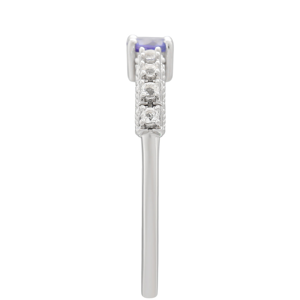 Inel din Argint 925 ( 1.71 grame ) cu Tanzanit AAA și Topaz Alb 0.42 Carate