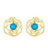 Cercei din Argint 925 Placat cu Aur ( 2.97 grame ) cu Opal Albastru Etiopian Paraiba și Topaz Alb 0.98 Carate