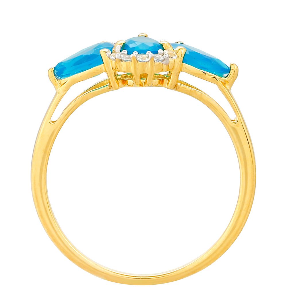 Inel din Argint 925 Placat cu Aur ( 1.66 grame ) cu Opal Albastru Etiopian Paraiba și Topaz Alb 1.07 Carate