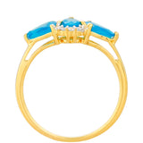 Inel din Argint 925 Placat cu Aur ( 1.66 grame ) cu Opal Albastru Etiopian Paraiba și Topaz Alb 1.07 Carate