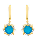 Cercei din Argint 925 Placat cu Aur ( 2.78 grame ) cu Opal Albastru Etiopian Paraiba și Topaz Alb 2.04 Carate