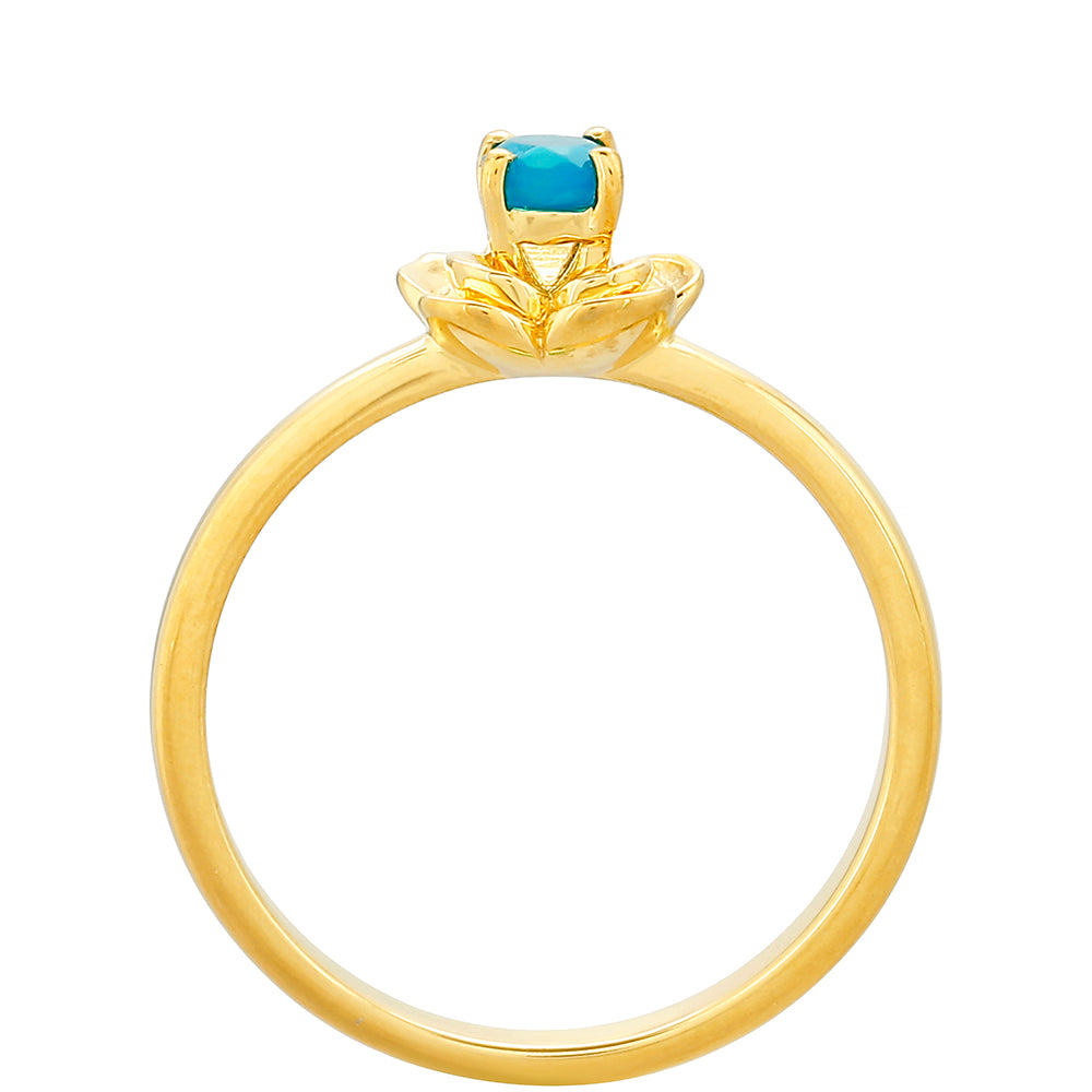 Inel din Argint 925 Placat cu Aur ( 2.32 grame ) cu Opal Albastru Etiopian Paraiba 0.23 Carate