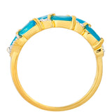 Inel din Argint 925 Placat cu Aur ( 2.53 grame ) cu Opal Albastru Etiopian Paraiba și Topaz Alb 0.65 Carate