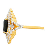 Inel din Argint 925 Placat cu Aur ( 3.48 grame ) cu Turmalină Neagră și Topaz Alb 2.07 Carate