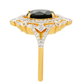 Inel din Argint 925 Placat cu Aur ( 3.48 grame ) cu Turmalină Neagră și Topaz Alb 2.07 Carate