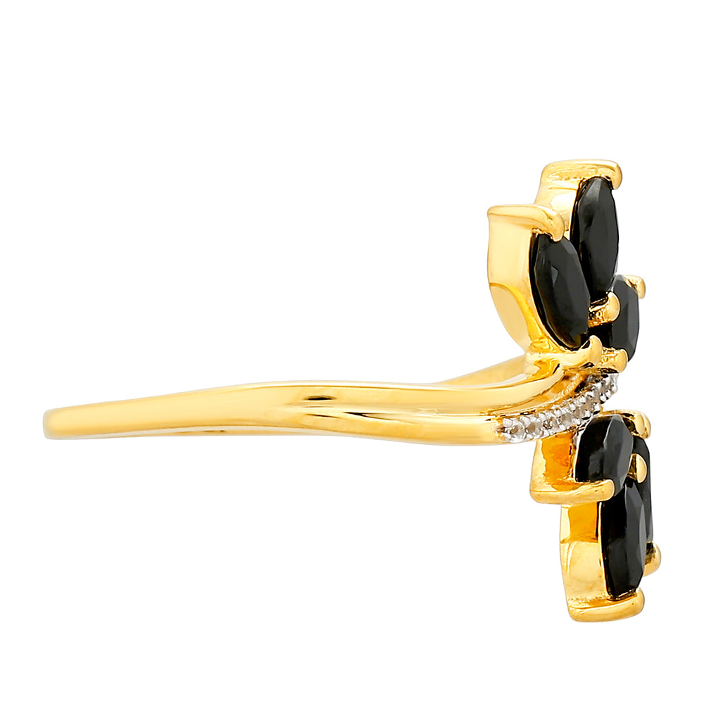 Inel din Argint 925 Placat cu Aur ( 1.51 grame ) cu Turmalină Neagră și Topaz Alb 1.09 Carate