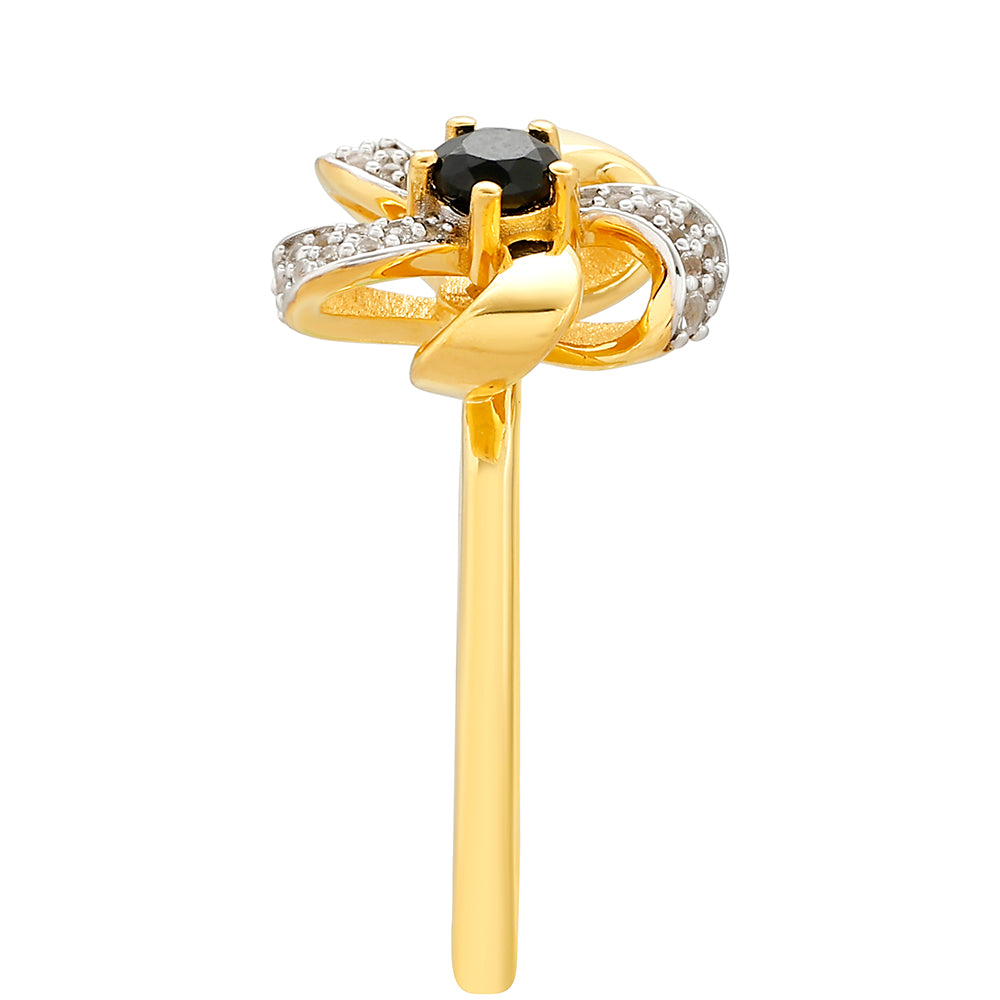 Inel din Argint 925 Placat cu Aur ( 2.58 grame ) cu Turmalină Neagră și Topaz Alb 0.31 Carate