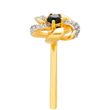 Inel din Argint 925 Placat cu Aur ( 2.58 grame ) cu Turmalină Neagră și Topaz Alb 0.31 Carate