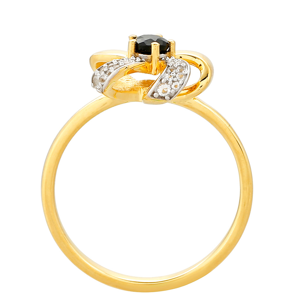 Inel din Argint 925 Placat cu Aur ( 2.58 grame ) cu Turmalină Neagră și Topaz Alb 0.31 Carate