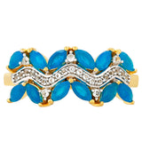 Inel din Argint 925 Placat cu Aur ( 2.52 grame ) cu Opal Albastru Etiopian Paraiba și Topaz Alb 1.09 Carate