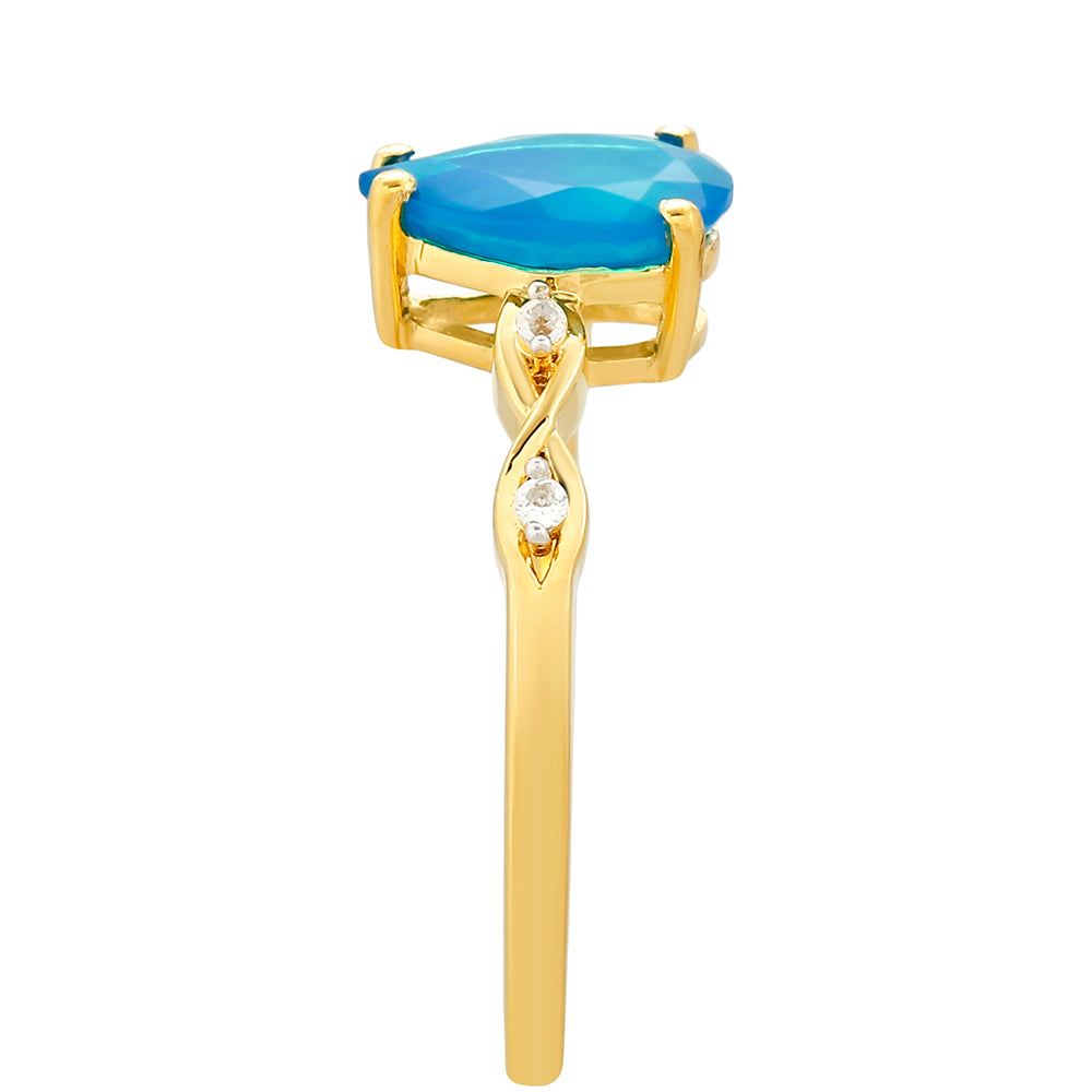 Inel din Argint 925 Placat cu Aur ( 1.86 grame ) cu Opal Albastru Etiopian Paraiba și Topaz Alb 0.82 Carate