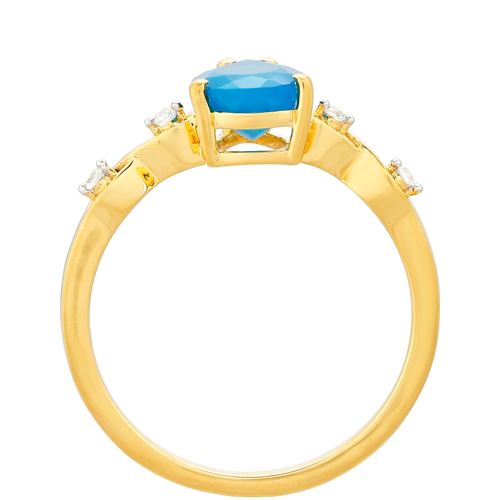 Inel din Argint 925 Placat cu Aur ( 1.86 grame ) cu Opal Albastru Etiopian Paraiba și Topaz Alb 0.82 Carate