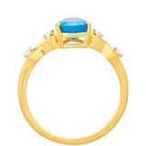 Inel din Argint 925 Placat cu Aur ( 1.86 grame ) cu Opal Albastru Etiopian Paraiba și Topaz Alb 0.82 Carate