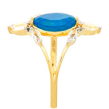 Inel din Argint 925 Placat cu Aur ( 2.32 grame ) cu Opal Albastru Etiopian Paraiba și Topaz Alb 1.24 Carate