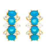 Cercei din Argint 925 Placat cu Aur ( 2.25 grame ) cu Opal Albastru Etiopian Paraiba și Topaz Alb 1.84 Carate