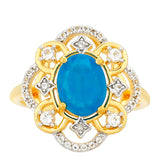 Inel din Argint 925 Placat cu Aur ( 2.78 grame ) cu Opal Albastru Etiopian Paraiba și Topaz Alb 1.29 Carate