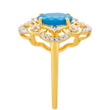 Inel din Argint 925 Placat cu Aur ( 2.78 grame ) cu Opal Albastru Etiopian Paraiba și Topaz Alb 1.29 Carate