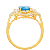 Inel din Argint 925 Placat cu Aur ( 2.78 grame ) cu Opal Albastru Etiopian Paraiba și Topaz Alb 1.29 Carate