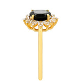 Inel din Argint 925 Placat cu Aur ( 1.52 grame ) cu Turmalină Neagră și Topaz Alb 1.14 Carate