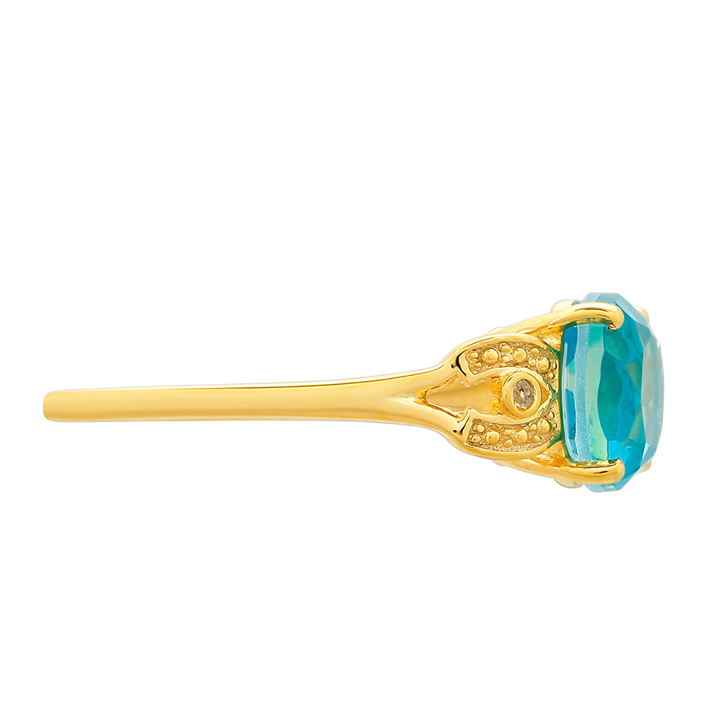 Inel din Argint 925 Placat cu Aur ( 1.53 grame ) cu Cuarț Paraiba și Topaz Alb 2.19 Carate