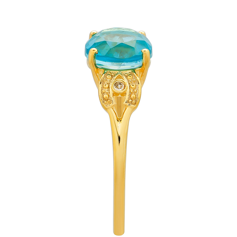 Inel din Argint 925 Placat cu Aur ( 1.53 grame ) cu Cuarț Paraiba și Topaz Alb 2.19 Carate