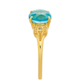 Inel din Argint 925 Placat cu Aur ( 1.53 grame ) cu Cuarț Paraiba și Topaz Alb 2.19 Carate