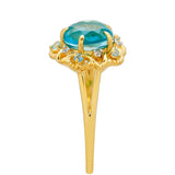 Inel din Argint 925 Placat cu Aur ( 2.69 grame ) cu Cuarț Paraiba și Topaz Albastru 2.27 Carate
