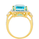 Inel din Argint 925 Placat cu Aur ( 3.78 grame ) cu Cuarț Paraiba și Topaz Alb 8.3 Carate