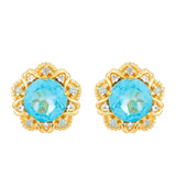 Cercei din Argint 925 Placat cu Aur ( 2.9 grame ) cu Cuarț Paraiba și Topaz Albastru 4.5 Carate