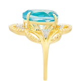 Inel din Argint 925 Placat cu Aur ( 3.41 grame ) cu Cuarț Paraiba și Topaz Alb 4.31 Carate