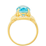 Inel din Argint 925 Placat cu Aur ( 3.41 grame ) cu Cuarț Paraiba și Topaz Alb 4.31 Carate